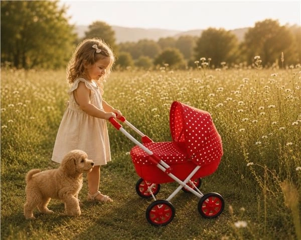 New Baby Ani&ccaron;ka piros játékbabakocsi