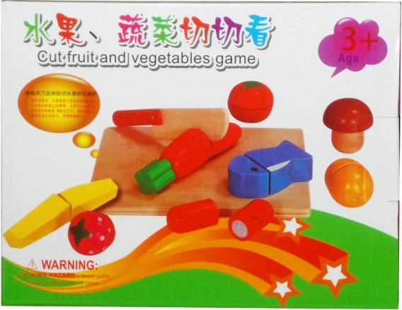 Fa gyümölcs- és zöldségszeletelő készlet vágódeszkával és késsel