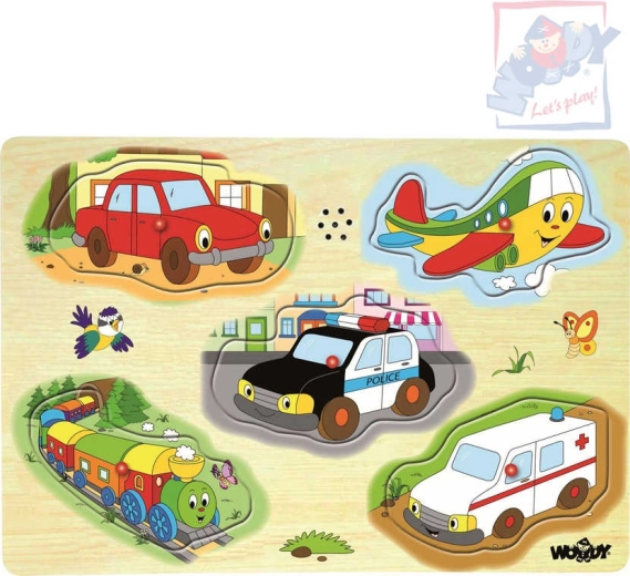 Woody fa hangos puzzle közlekedési eszközök 5 darabos