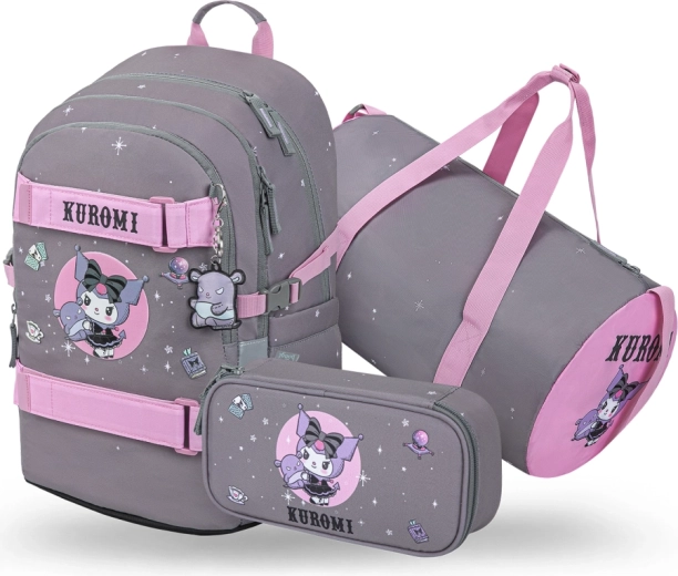 Baagl set 3 Skate Kuromi Grey – iskolatáska, tolltartó és sporttáska (GRS)