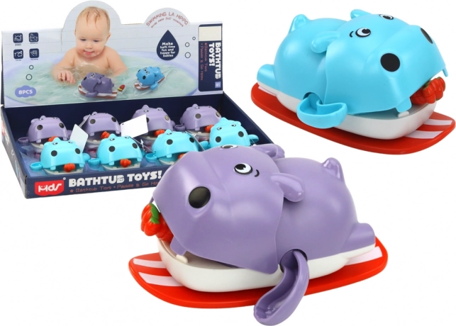 Felhúzható fürdőjáték – úszó víziló deszkán