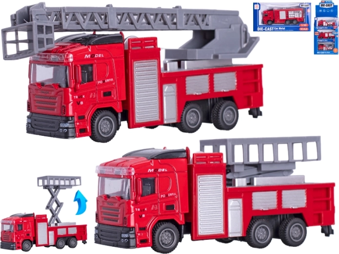 Fém tűzoltóautó 13 cm 1:50 visszahúzós mechanikával