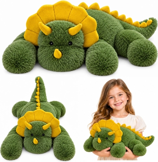 Zöld, 60 cm-es plüss triceratops dinoszaurusz
