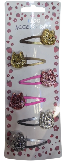 Pink csillámos cicás hajcsat készlet, 6 db