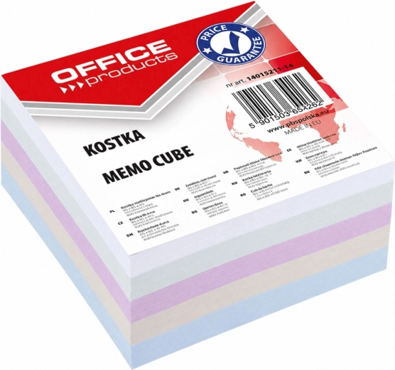 OFFICE PRODUCTS ragasztás nélküli papír jegyzettömb-kocka 85 × 85 × 40 mm, vegyes színek - 1 db
