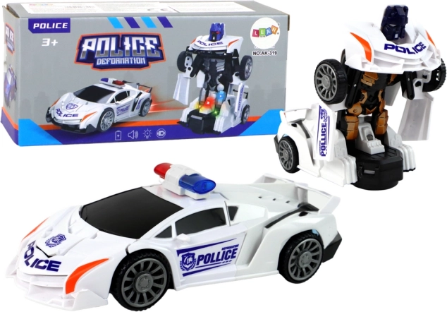 Fehér rendőrautó-robot 2 az 1-ben átalakulás