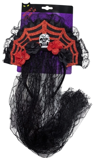 Halloween fátyol koponyával és rózsákkal