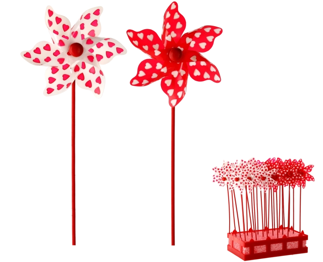 Szélforgó szívecskékkel 9 × 27,5 cm fehér/piros