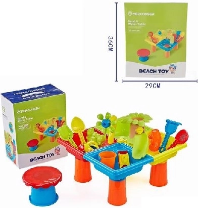 Homokozós játékasztal homokkal és vízzel, 25 darabos készlet