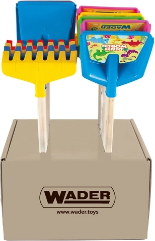 Wader Happy Summer gyerek lapát vagy gereblye hosszú fa nyéllel