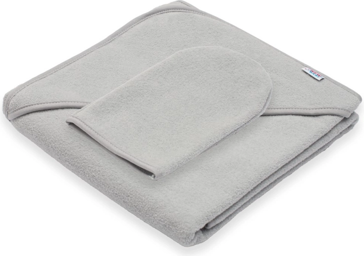 New Baby Basic gyermek frottír kapucnis törölköző 80 × 80 cm, szürke