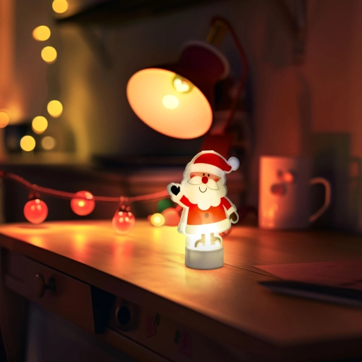 LED karácsonyi dekoráció Mikulás meleg fehér fénnyel, elemmel