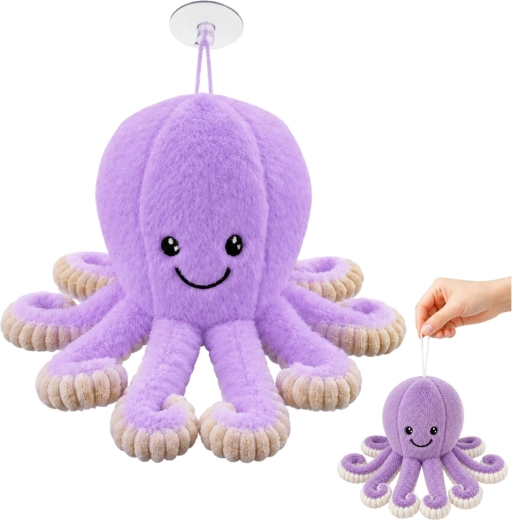 Plüss polip tapadókoronggal, lila 16 cm – 1 db