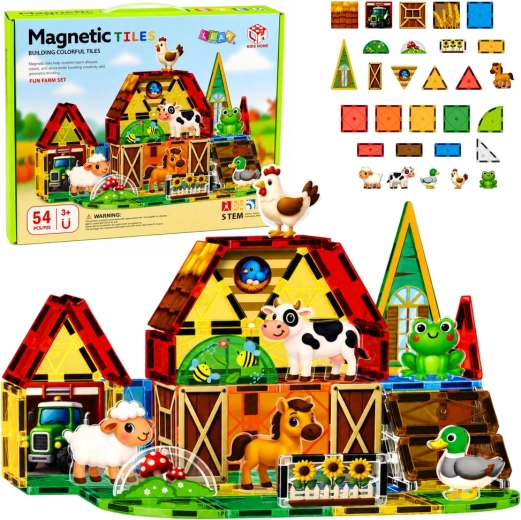 Mágneses építőelemek – farm állatokkal, 54 db