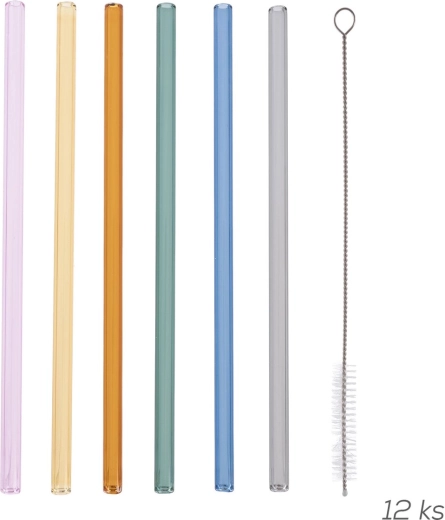 Boroszilikát üveg szívószál 20 cm – 12 db-os készlet tisztítókefével