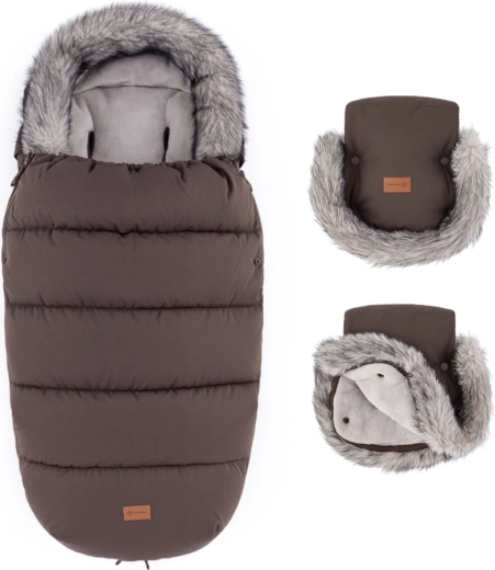 PETITE&MARS téli szett Comfy 4v1 lábzsák + babakocsi kézmelegítő kesztyű Furry rich brown