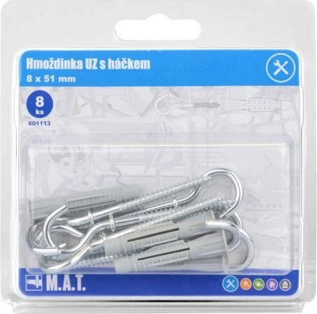 Csomózó tipli kampóval 8 × 51 mm, fehér cink (8 db)