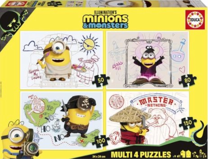 Educa puzzle Mimoni és szörnyek 4 az 1-ben (50/80/100/150 darab)