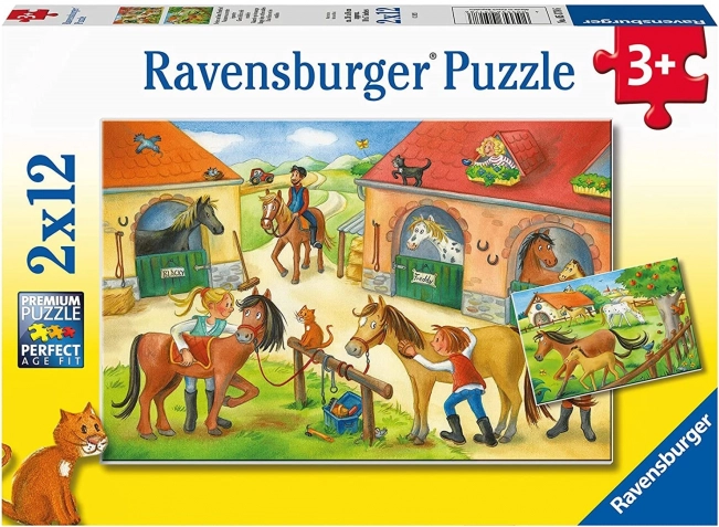 Ravensburger puzzle – nyaralás a tanyán lovakkal, 2×12 darab