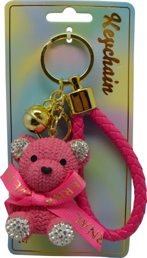 Rózsaszín medvemintás kulcstartó