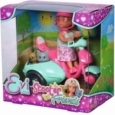 EVI LOVE baba robogón kutyussal és cicával, 12 cm