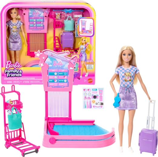 Barbie repülőtér – check-in és poggyászkiadás játékszett babával és kiegészítőkkel