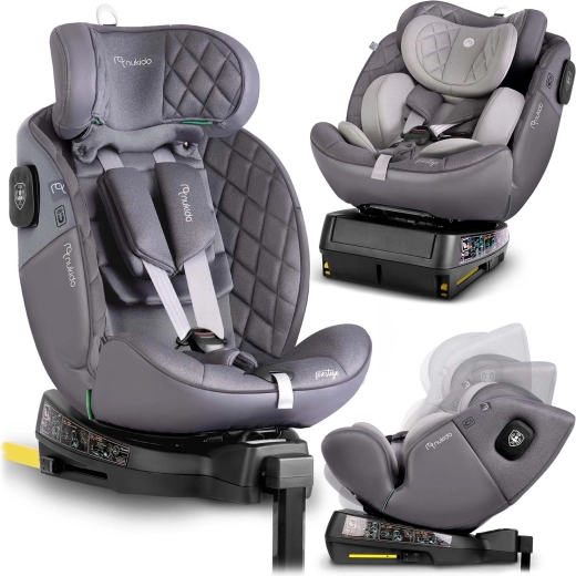 Nukido Prestige Line gyerek autósülés szürke 40–150 cm i-Size ISOFIX-szel és forgatható talppal