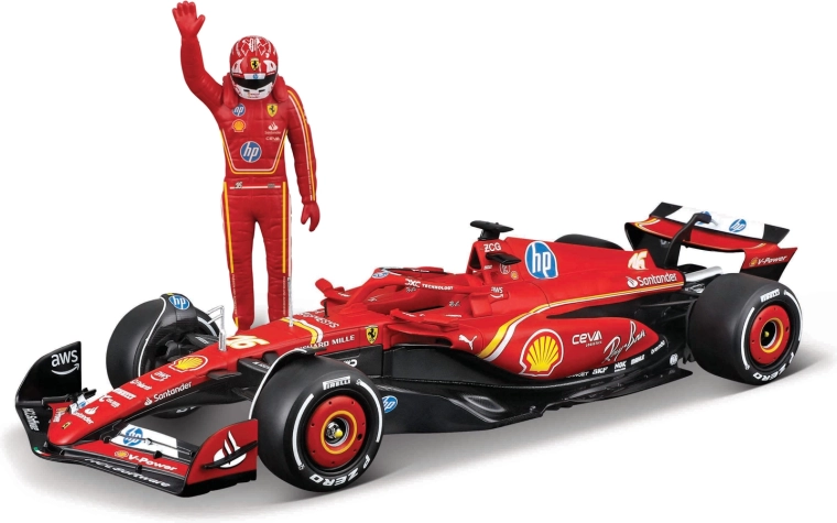 Bburago F1 Ferrari SF-24 (2024) modell Charles Leclerc versenyzőfigurával 1:24
