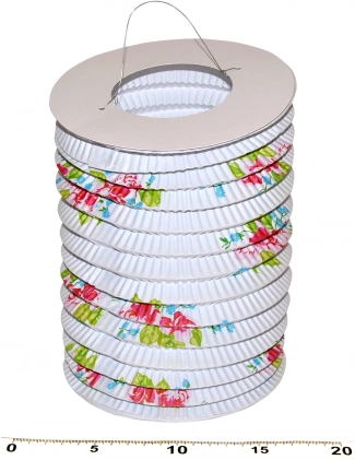 Papírlampion henger Alap fehér virágokkal 15 cm