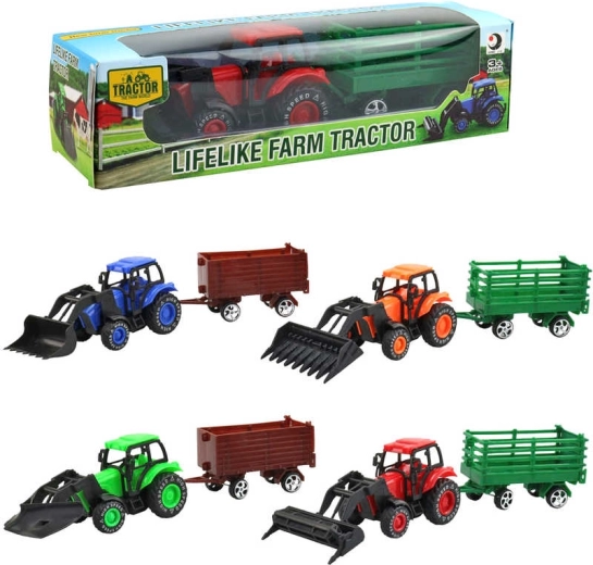 Farmer traktor első rakodóval és pótkocsival 9 cm-es, dobozban – 1 db