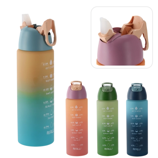 700 ml-es sport vizespalack időzítő jelölésekkel, ombré rózsaszín–narancs