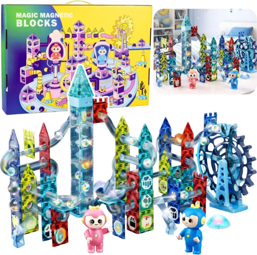 Mágneses építőkészlet – golyópálya óriáskerékkel, 118 darab