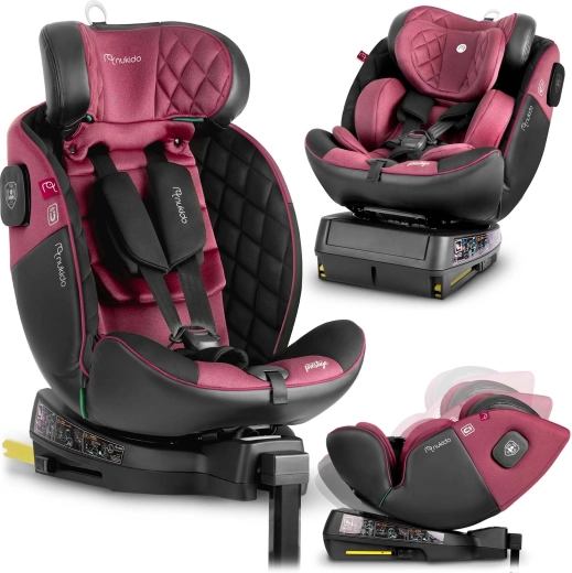Nukido Prestige Line gyerek autósülés rózsaszín–fekete i‑Size 40–150 cm ISOFIX-szal és forgatható talppal