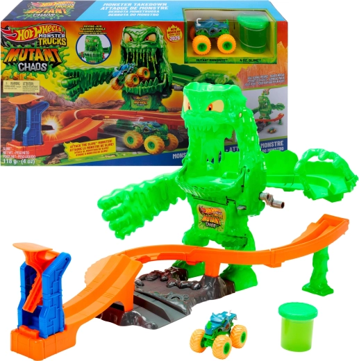 Hot Wheels Monster Trucks pálya slájmmal: harc a mutáns szörnnyel + kisautó
