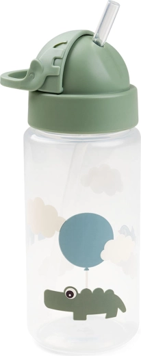 Done by Deer Happy clouds zöld kulacs szívószállal, 350 ml