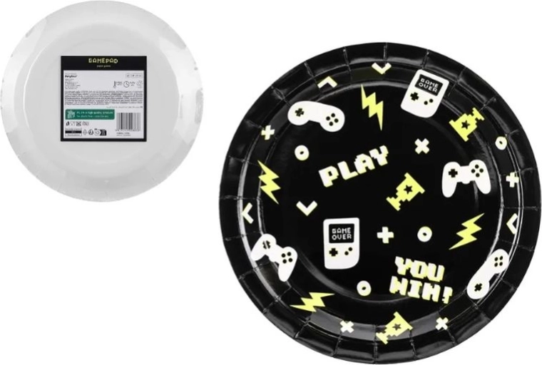 Gamepad mintás papírtányérok 23 cm (6 db)