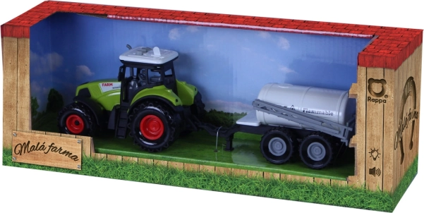 Műanyag traktor hanggal és fénnyel, permetezős pótkocsival
