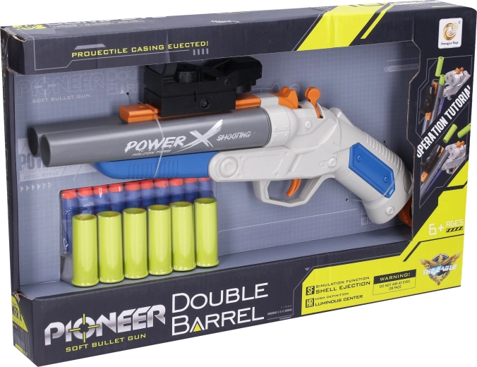 Pioneer Double Barrel játékpuska habszivacs lövedékekkel és hüvelyekkel 37 cm - 1 db
