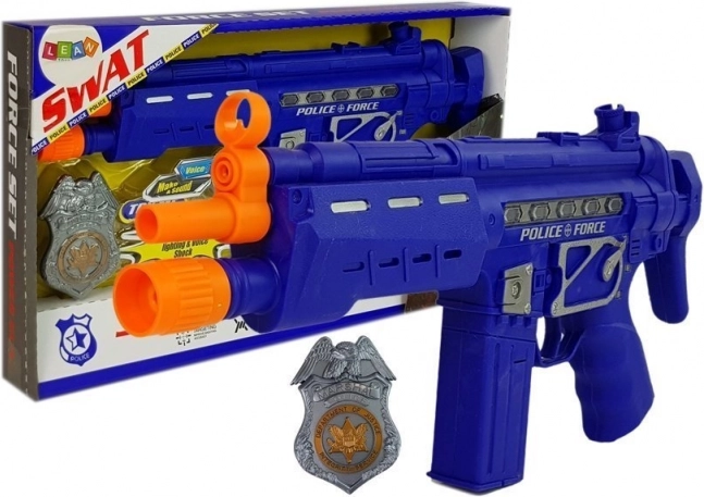 Rendőrségi készlet pisztoly jelvény tengerészkék hang- és fényhatások 37 cm