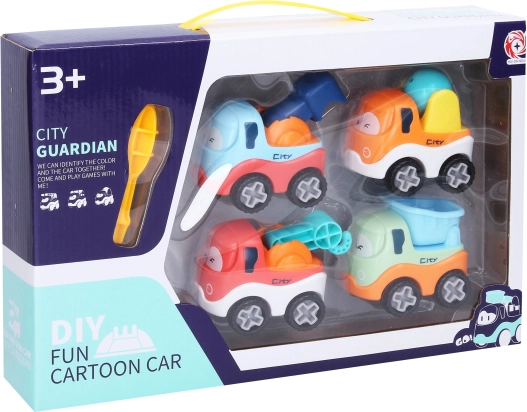 Csavarozható építőautók, 4 darabos készlet, 7 cm