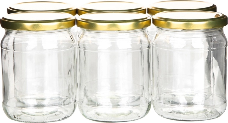 6 db-os befőttesüveg készlet 520 ml, arany csavaros tetőkkel, fi 82