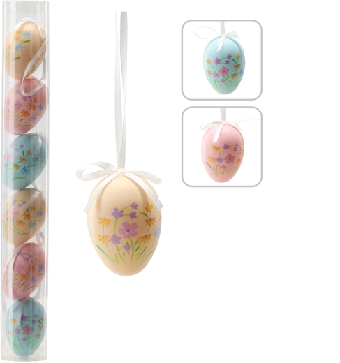 6 darabos húsvéti tojáskészlet virágmintákkal, 6 cm