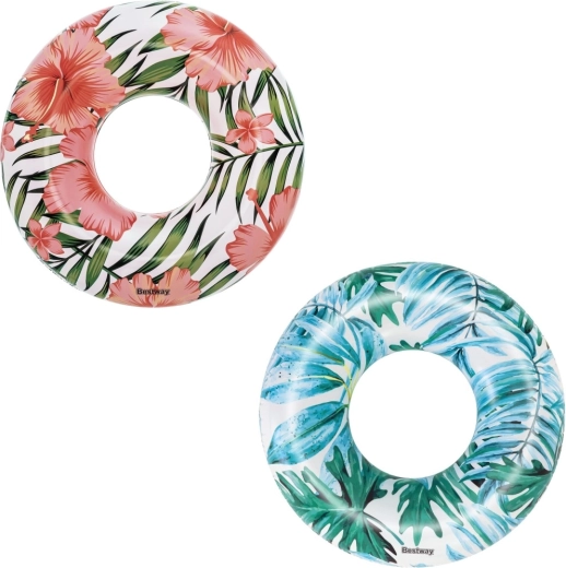 Bestway felfújható úszógumi trópusi mintával, 119 cm – Kék