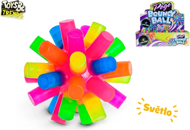 Színes, világító pattogólabda 7,5 cm, elemes