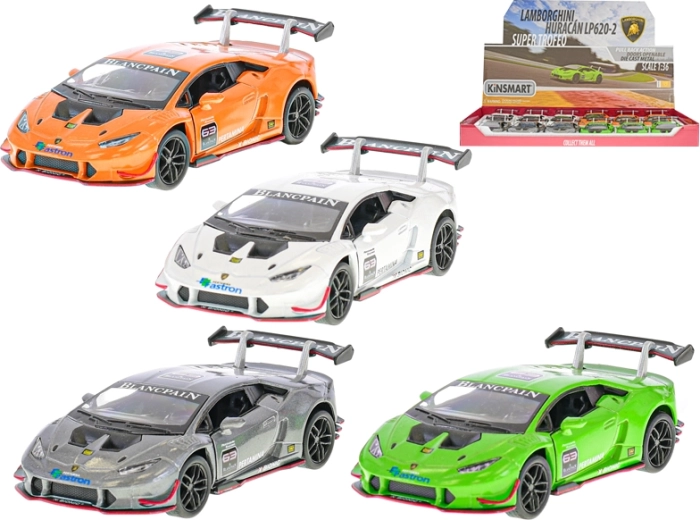 Fém modell Lamborghini Huracán LP620-2 1:36 visszahúzós, 12 cm