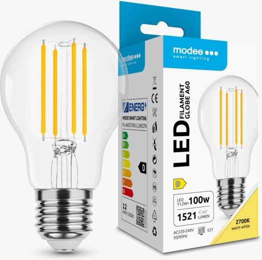 Modee Smart Lighting LED szálas Globe A60 E27 11,2 W meleg fehér izzó