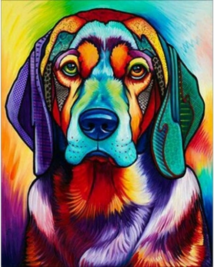 Gyémántkirakó (diamond painting) – Színes kutya 30 × 40 cm - 1 db