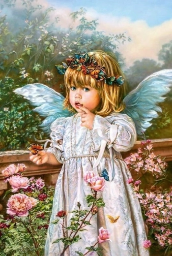Számozott kifestő Angyalka virágokkal 40 × 50 cm