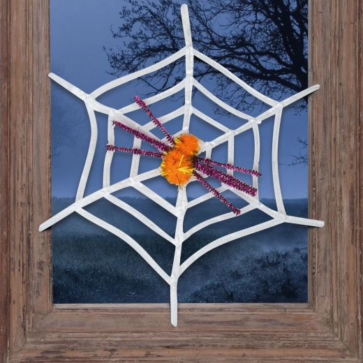 Fehér halloweeni pókháló sárga pókkal