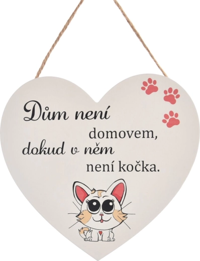 Fa dekoratív tábla szív alakban „CAT HOME” felirattal